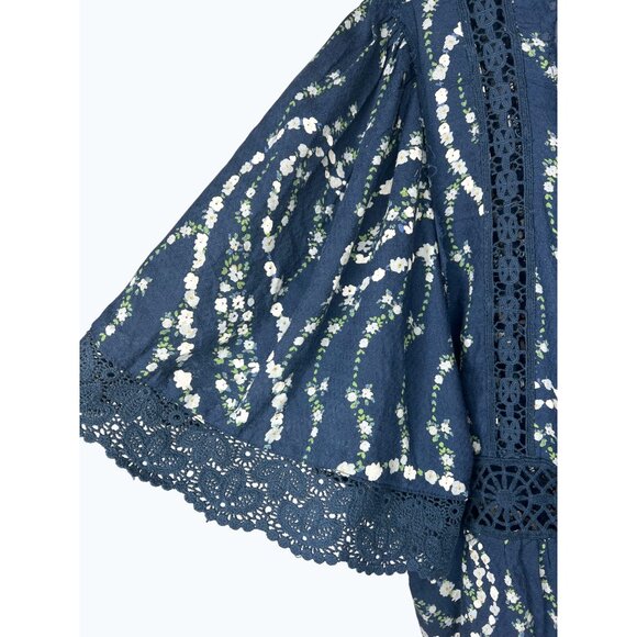 Free People Bali Tate Navy Floral Lace-Trimmed Bodysuit Open Back Size XL - Picture 12 of 16